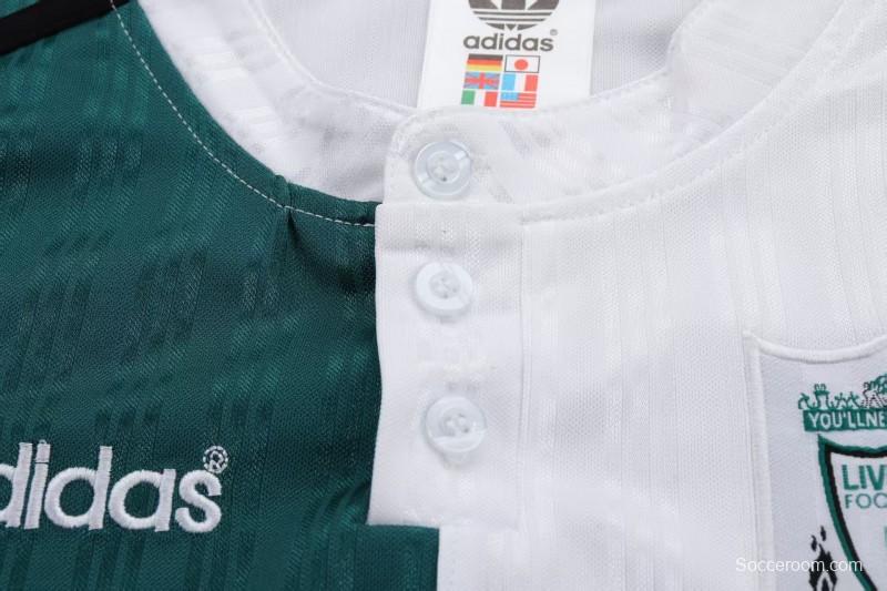 Retro 1995/96 Kids Liverpool White & Green Away Jersey