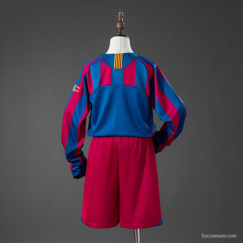 05/06 Kids Barcelona Home (UEFA Champions League) Retro Long Sleeve Kit Jersey SIZE 16-28