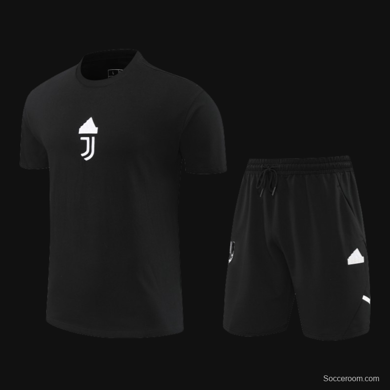 23/24 Juventus Black Cotton Short Sleeve Jersey+Shorts