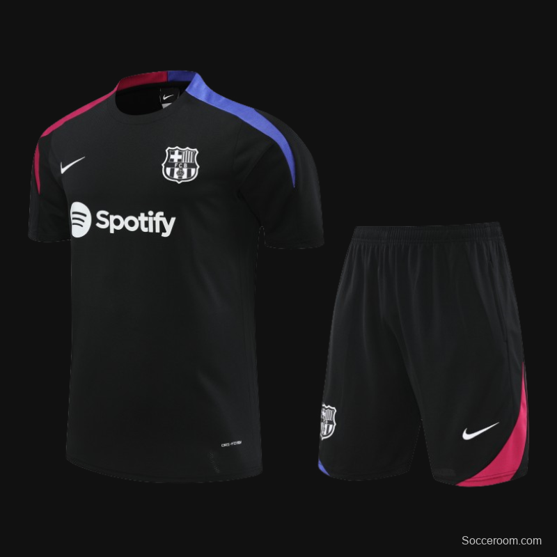 23/24 Barcelona Black Cotton Short Sleeve Jersey+Shorts