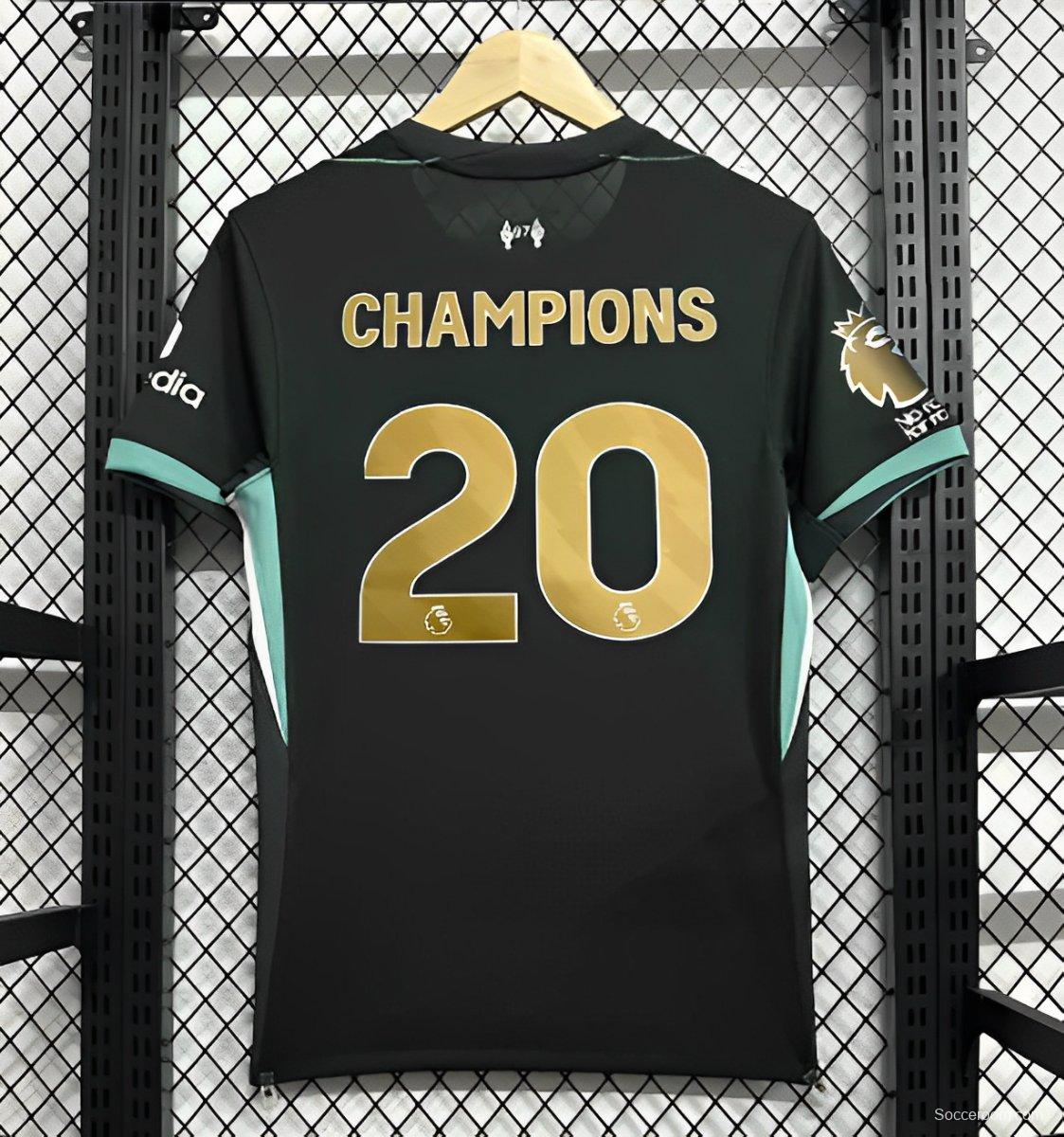 24/25 Liverpool Away Black Jersey With 20 Champions Printing