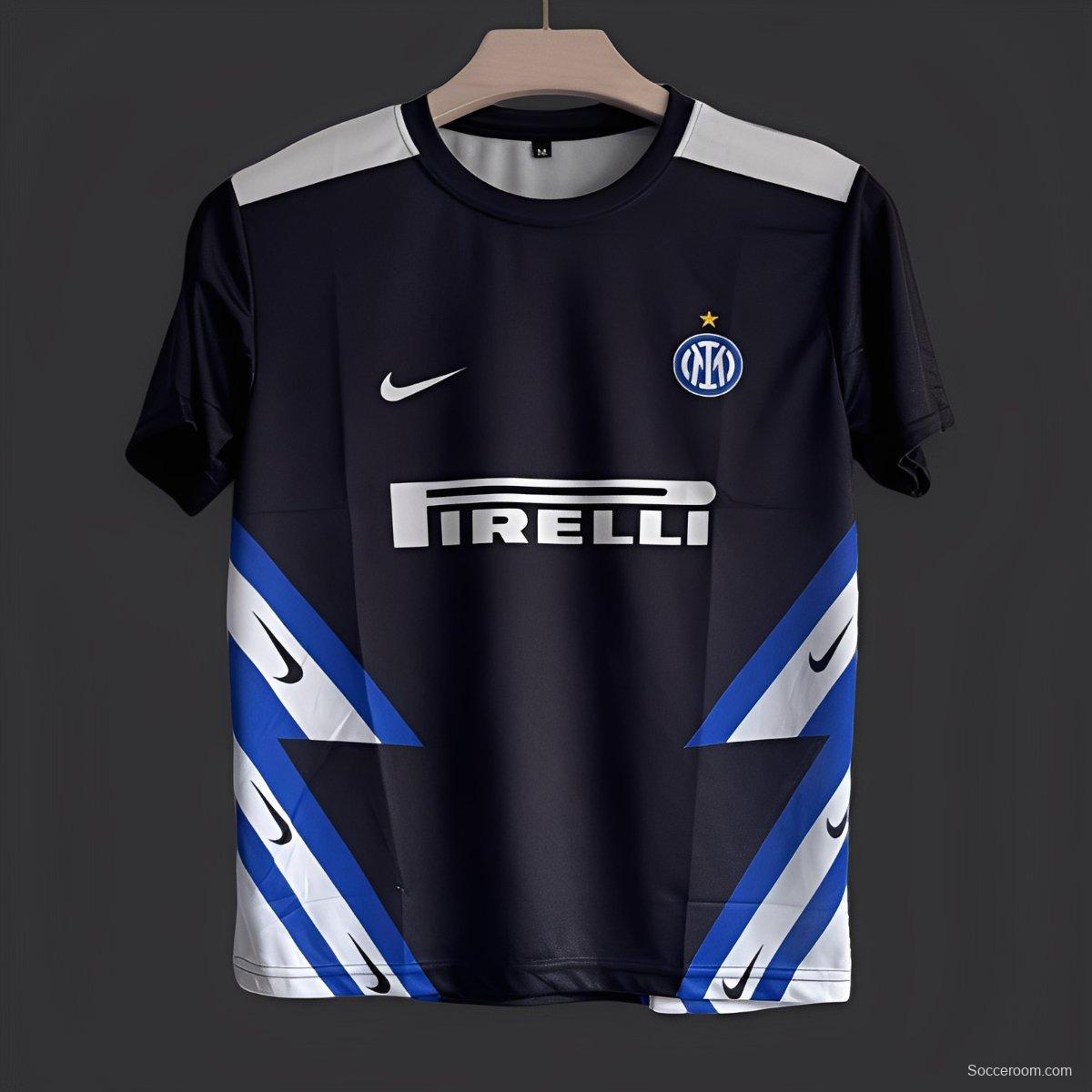 5/26 Inter Milan Black with Blue White Diagonal Stripes Jersey