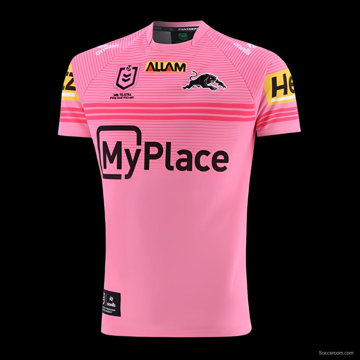 24/25 Penrith Panthers Pink with Horizontal Stripes Champions Jersey