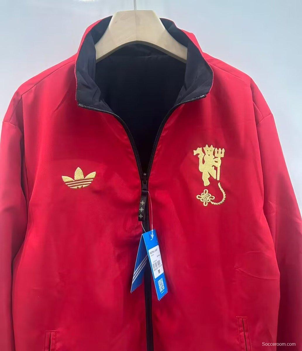 25/26 Manchester United Red/Black Reversible Full Zipper Windbreaker